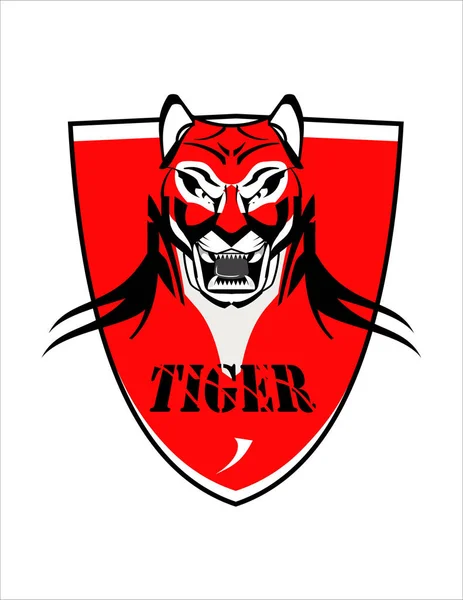Тигр Голову Над Червоний Щит — стоковий вектор