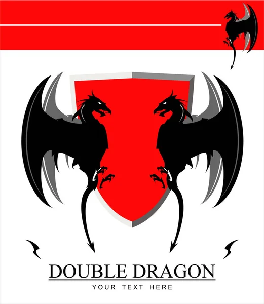 Dragon Twin Dragon Och Sköld — Stock vektor