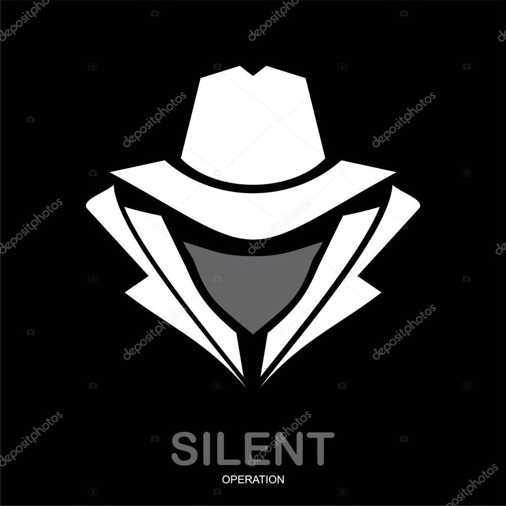 Mysterious man in white suit with the mask on black background.