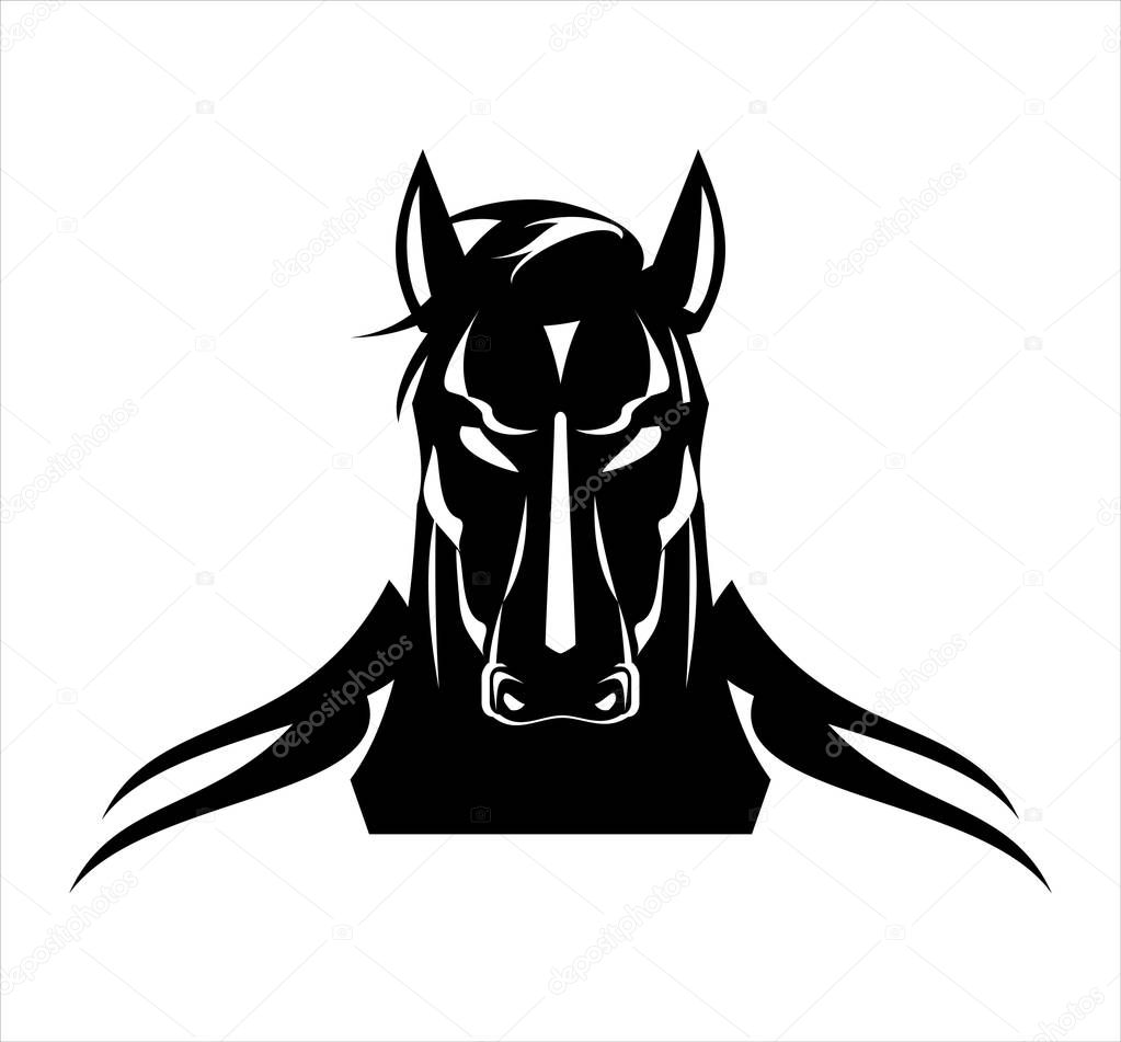 Stylized horse head on white background.