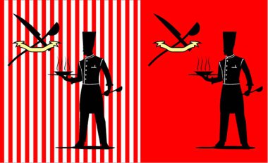 Standing Silhouette Chef on the Red Background. clipart