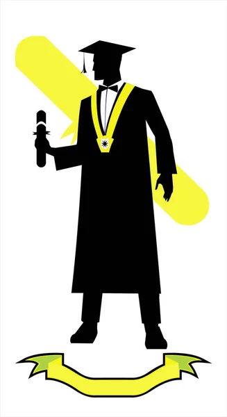 Fiatal diplomás gazdaság egy oklevél, a teljes test sziluett — Stock Vector