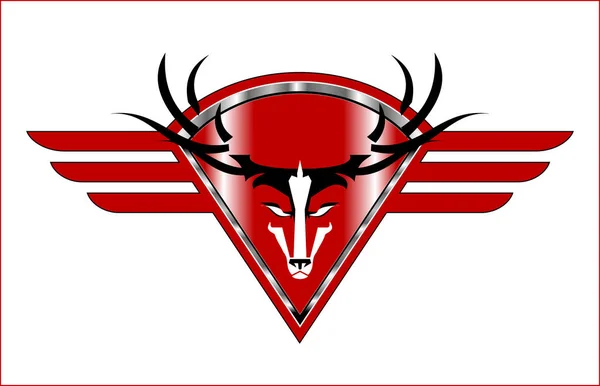 ¡Buck! Ciervo. Wild Buck icono en el rojo metálico alado diamante sh — Archivo Imágenes Vectoriales