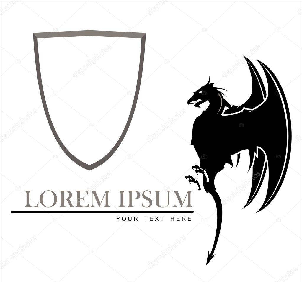 Dragon, spreading its wing. Side view. Combine with text and shield icon