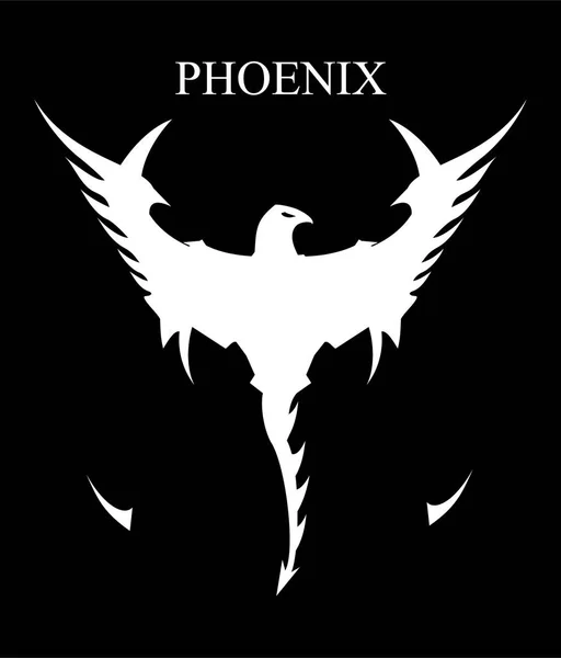 Phoenix Blanc Sur Fond Noir — Image vectorielle