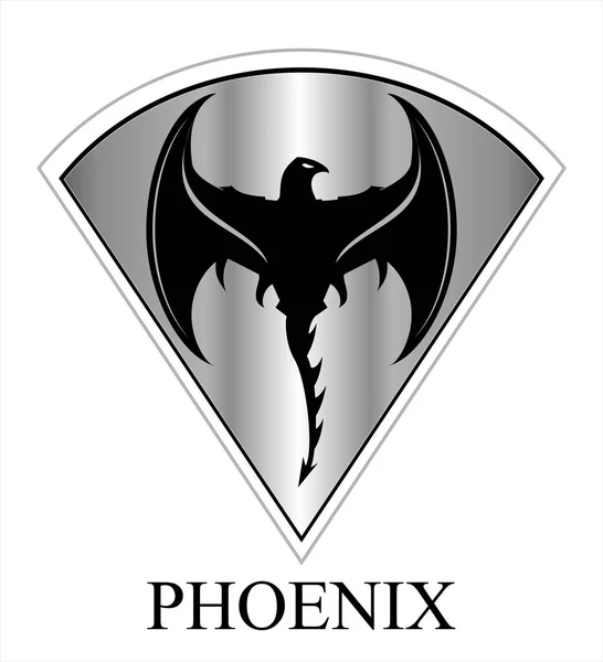 Phoenix Negro Con Las Alas Hacha Sobre Diamante Metálico — Vector de stock