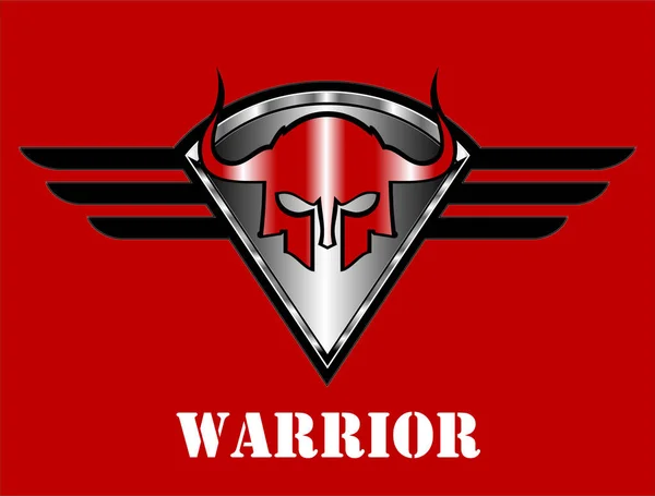 Warrior Huvud Med Horn Metalliska Sköld — Stock vektor
