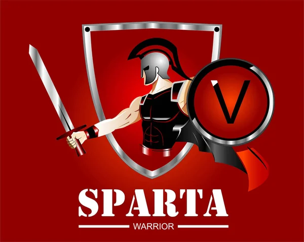 Espartano Troyano Mascota Guerrera Sostiene Espada Escudo — Vector de stock