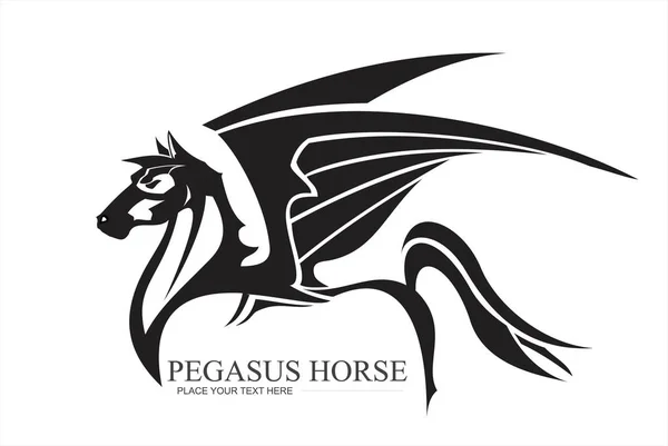 Pegasus Pferd Schwarz Geflügeltes Pferd — Stockvektor