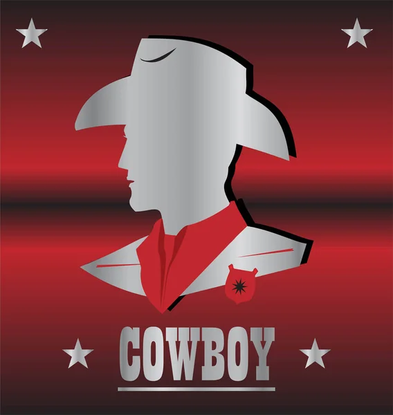 Kowbojskie głowy. powrotem srebrny kowbojskie głowy profil na metaliczny czerwony — Wektor stockowy