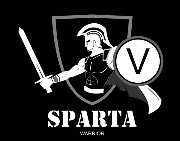 Troyano o guerrero espartano sosteniendo escudo y espada sobre el shie — Vector de stock