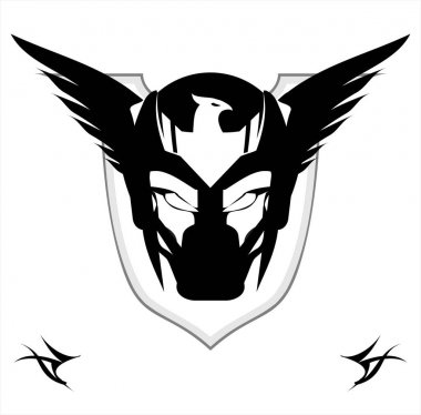 Winged Black Mask over the shield clipart