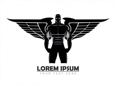winged man. winged human silhouette. Bodybuilder silhouette clipart