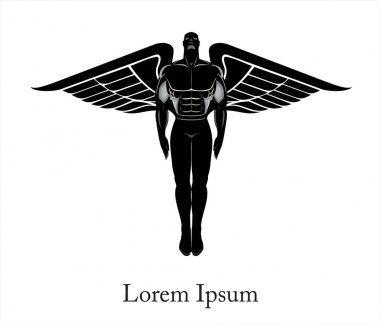 Adam kanadı. Uçan kanatlı adam. Kanatlı insan silueti.