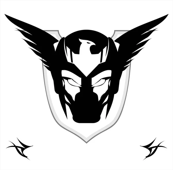 Winged Black Mask over the shield - Stok Vektor