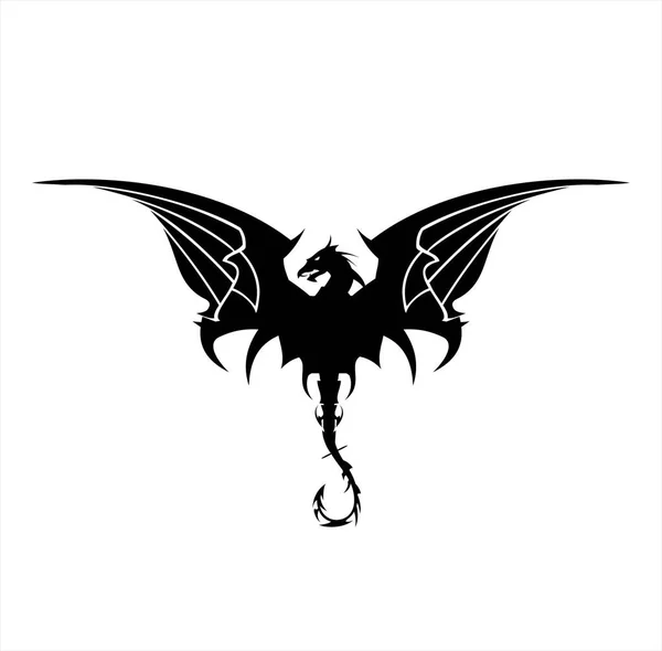 Dragón Negro, Dragón, extendiendo su ala. Elegante Dragón Negro w — Archivo Imágenes Vectoriales