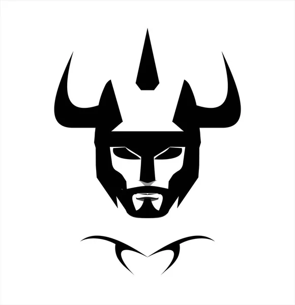 Warrior Head, black horned warrior. — Stock Vector