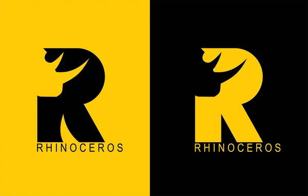 R. 코뿔소 typhography입니다. 코뿔소입니다. 코뿔소입니다. R 알파벳. — 스톡 벡터