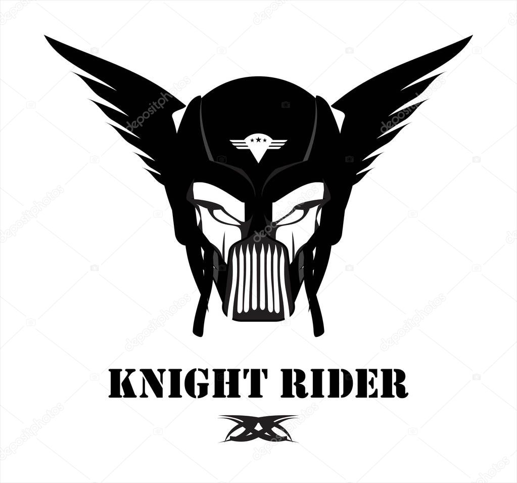 Winged Black Mask, Alien. Rider. Biker. Superhero. Pilot. Villain. Artwork. Warrior Mascot. Warrior helmet. Suitable for team identity, insignia, emblem, mascot, apparel, biker community, etc
