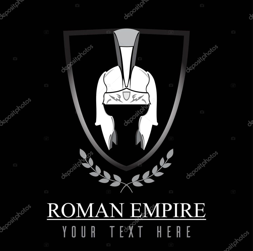 Elegant Centurion helmet, combine with text. Symbol of the Emperor, The Roman Empire. Symbol of the Greatest. An illustration of the emperor icon combine with text, shield  and laurel wreath.