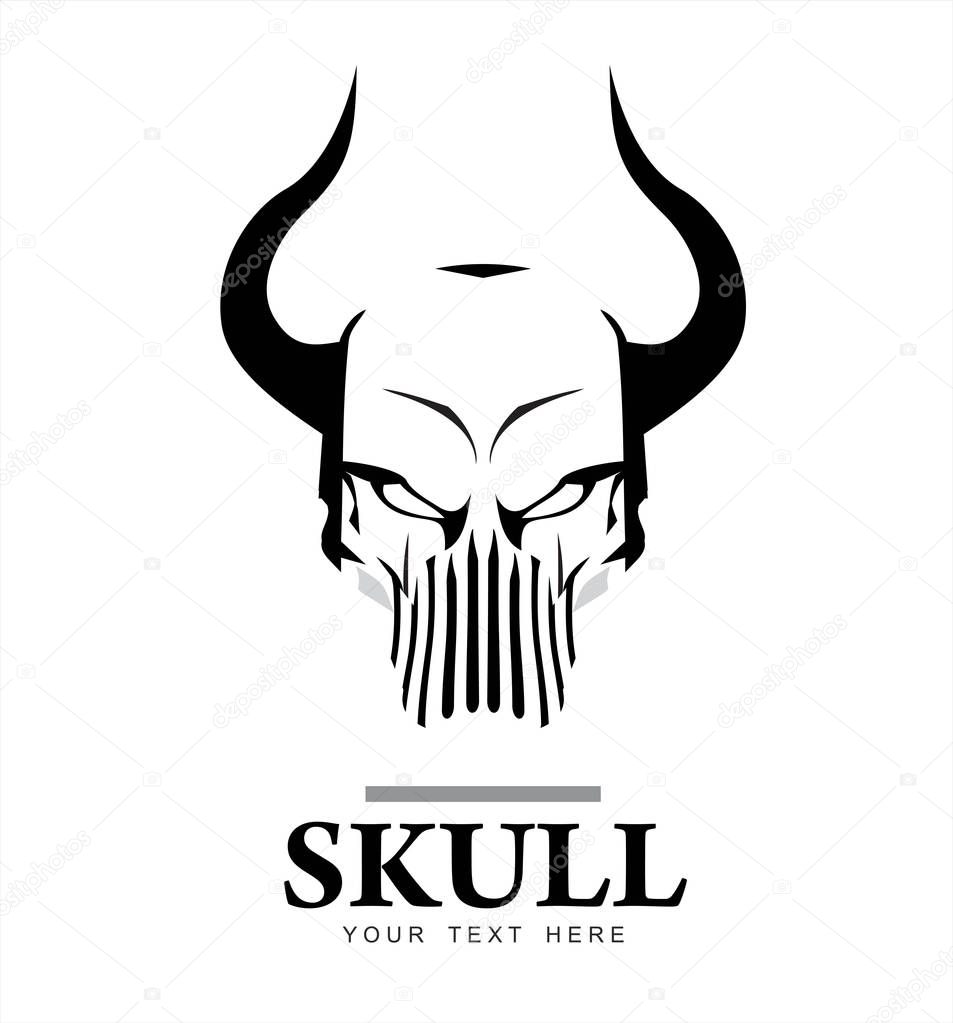 Skull with the horn, in black and white. suitable for extreme sport activity, biker community, emblem, logo, icon, etc.