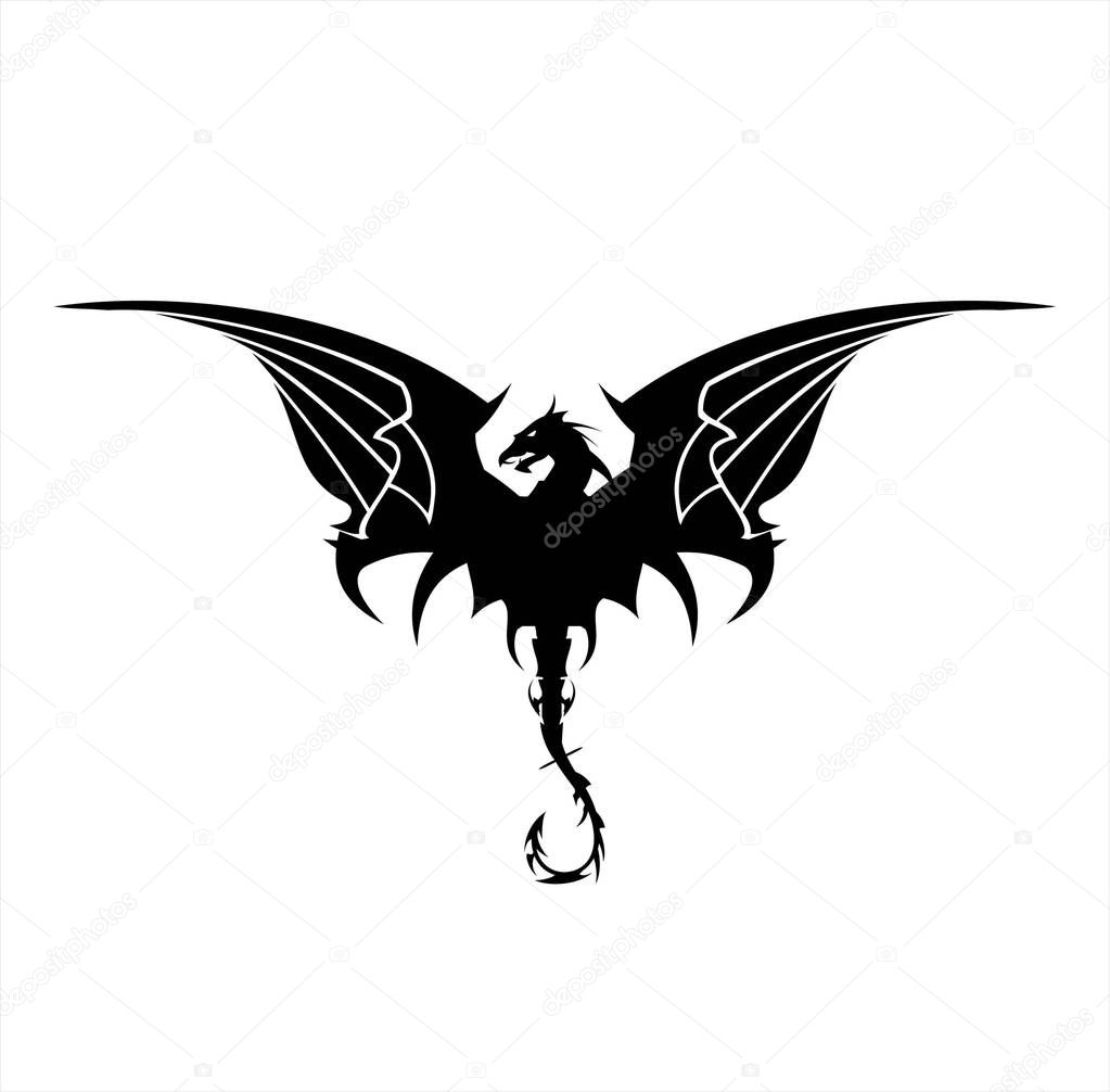 Black Dragon, Dragon, spreading its wing. Elegant Black Dragon with the bending tail, symbolizing power, protection, dignity, wisdom, etc. Suitable for  team icon, community identity, etc