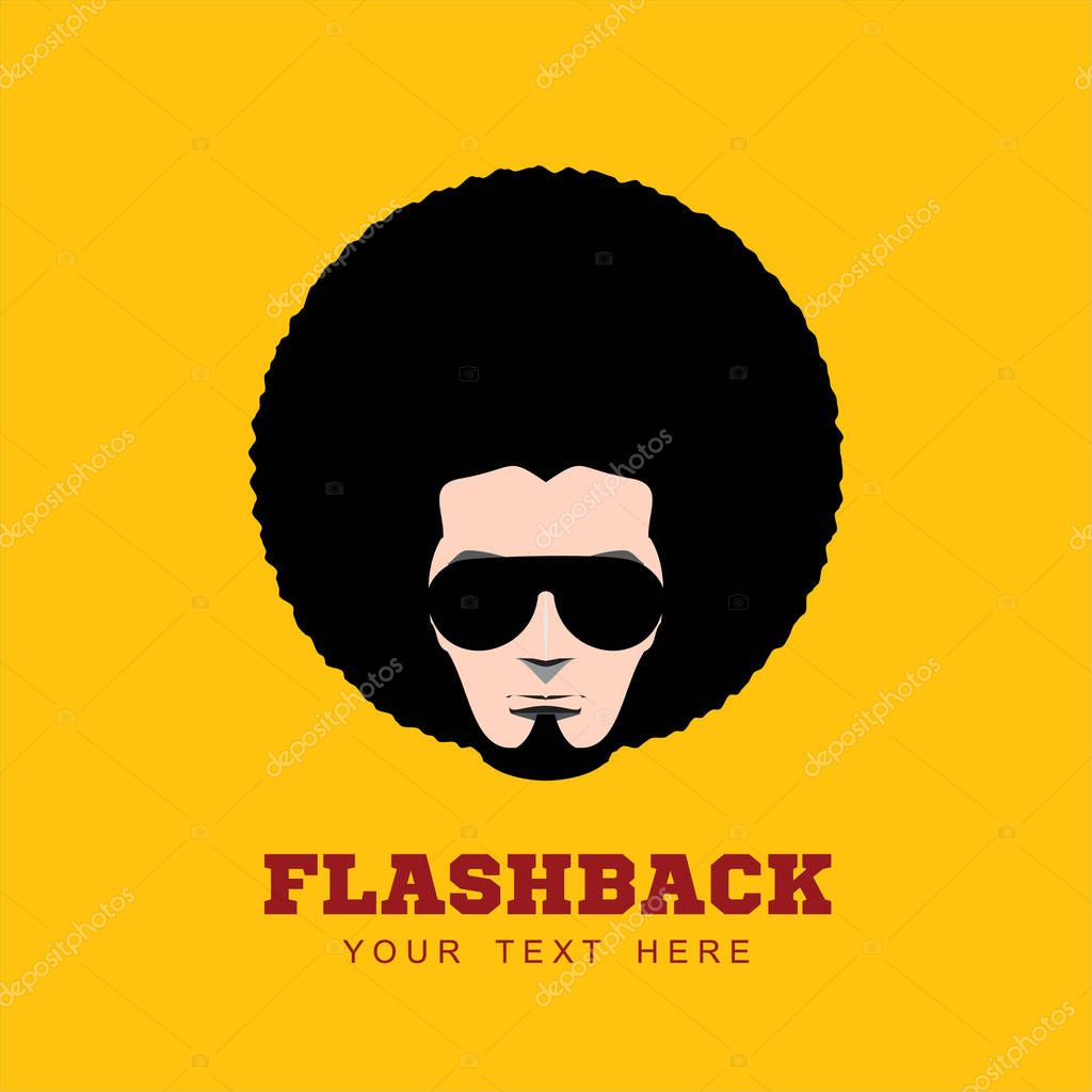 Retro man in 1970s hairstyle.  Frizzy, 70's.