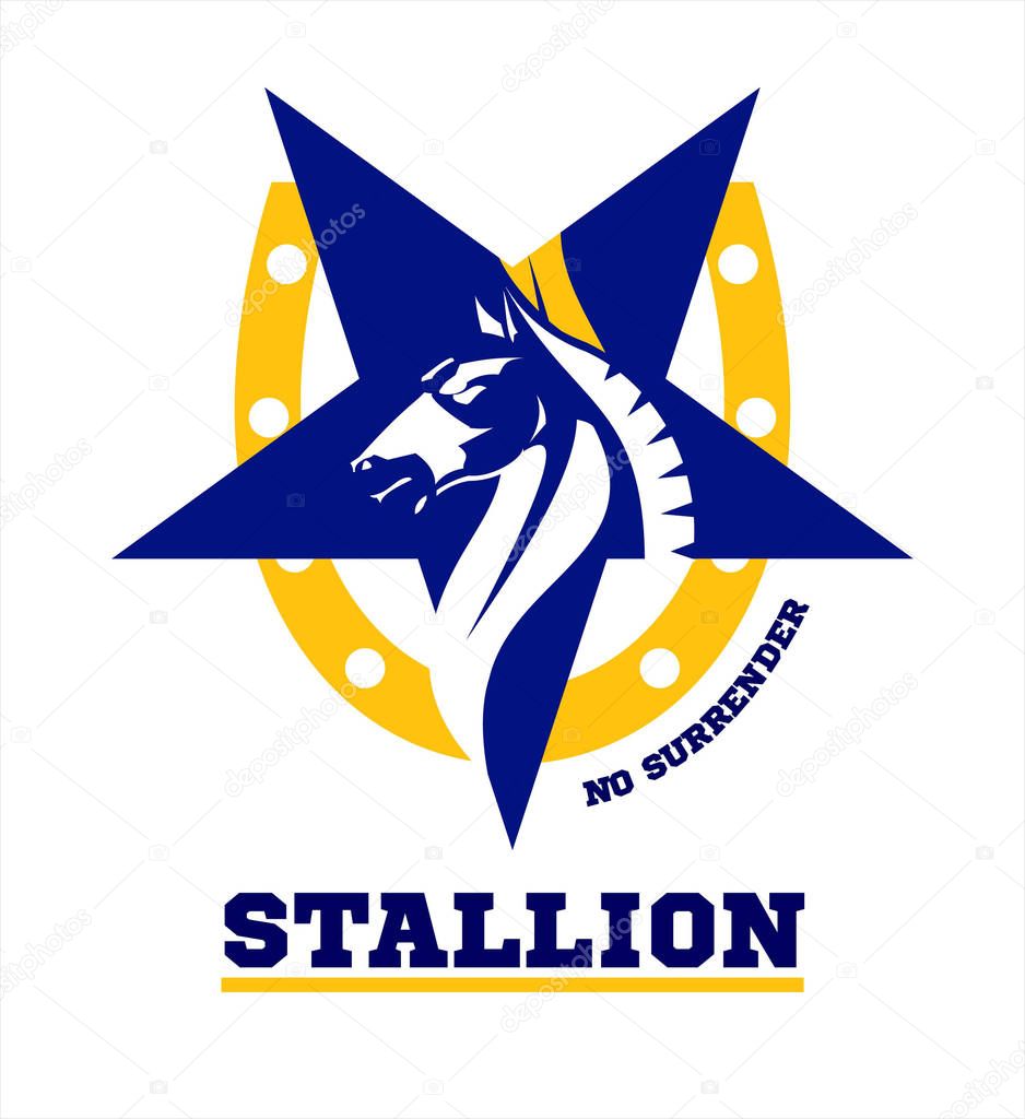 Horse. horse mascot. Mustang combine with star icon and horseshoe.