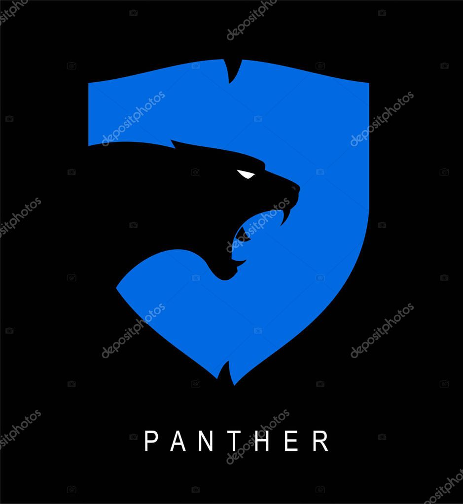 Black Panther head silhouette on the blue shield.