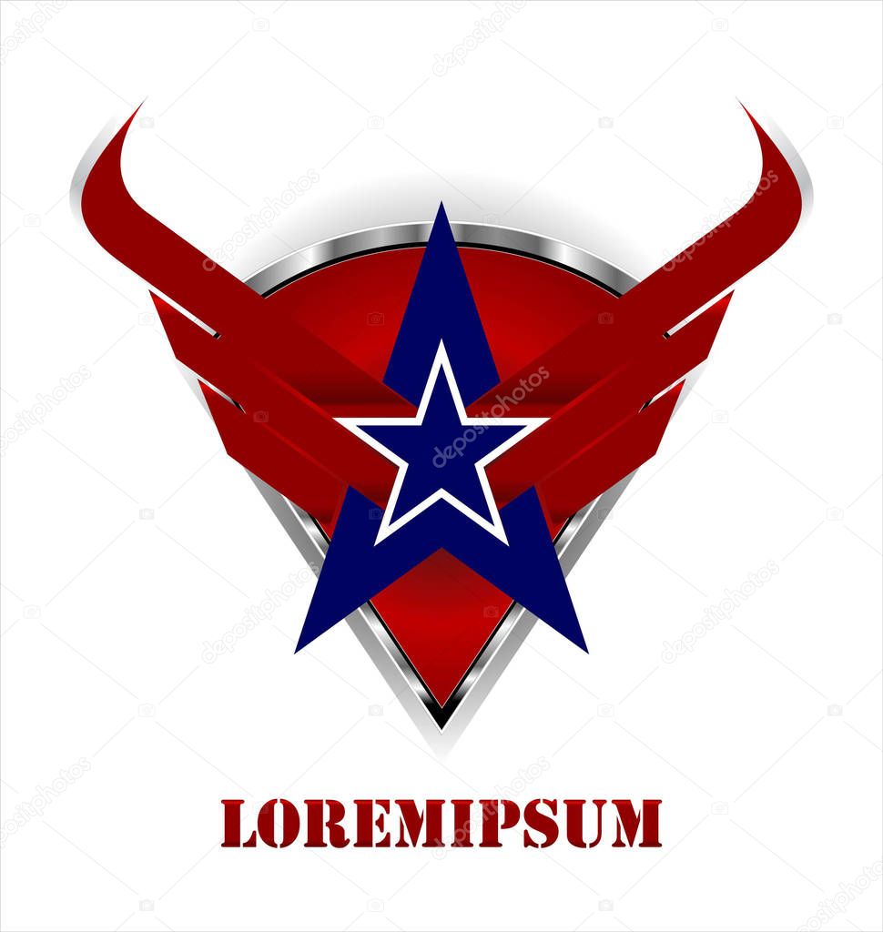 Winged star on the arrow head and shield.