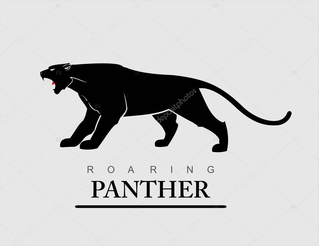 Roaring black panther in alert position