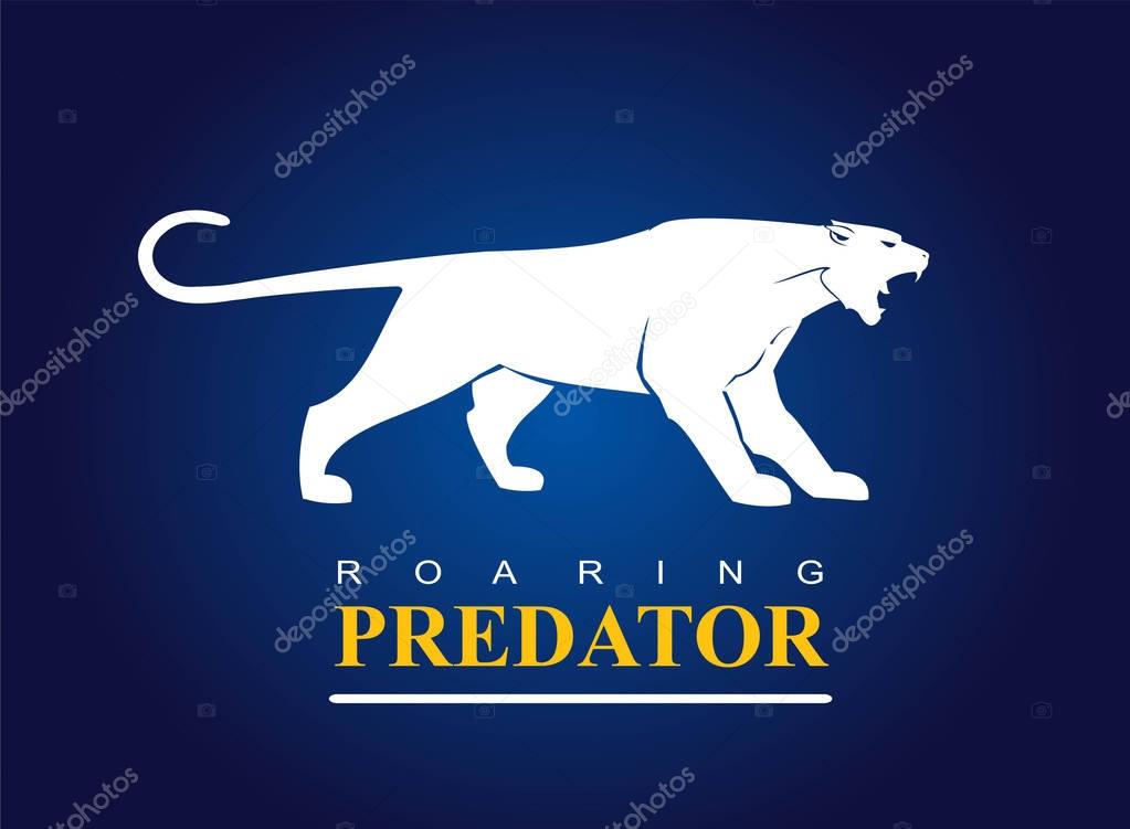 Puma, jaguar, panther. Roaring white predator.