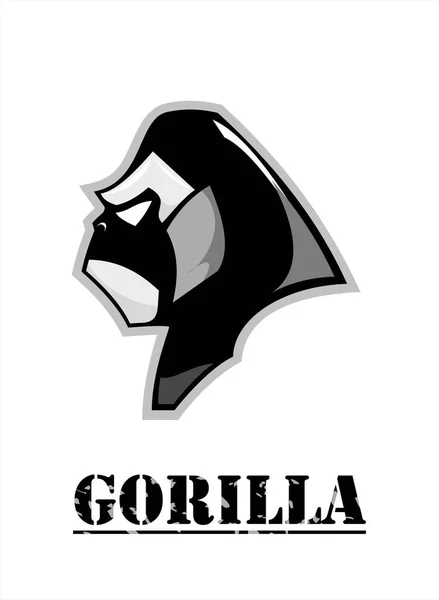Vista lateral de la cabeza del gorila en blanco y negro . — Archivo Imágenes Vectoriales