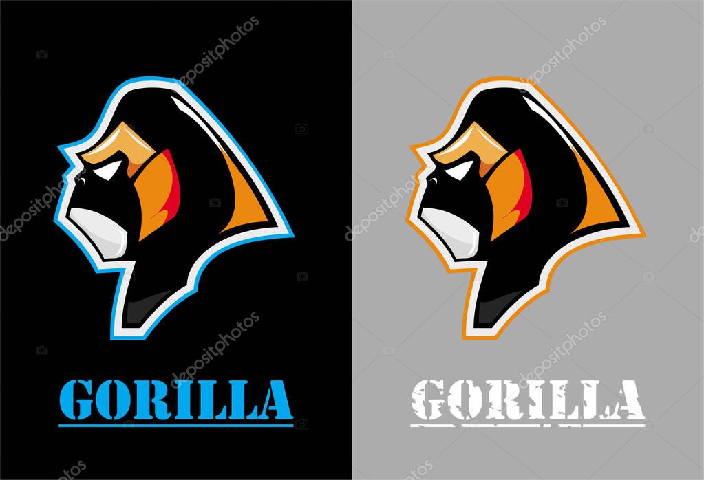 Sideview of gorilla head mascot.