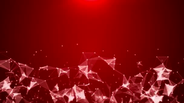 粒子运动和发光红色屏幕上的三角形 — 图库视频影像