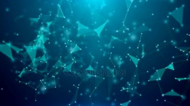 Mavi arka plan, parlayan üçgen ve parçacıklar, tam ekran