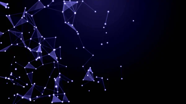 Koyu mavi arka plan ile parlayan parçacıklar ve üçgenler