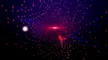 Kırmızı ve mavi parçacıkların hareketleriyle soyut arkaplan