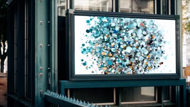 Billboard Υπαίθρια Διαφήμιση Ένα Κτίριο Αφηρημένη Οθόνη Και Μπλε Parti — Αρχείο Βίντεο