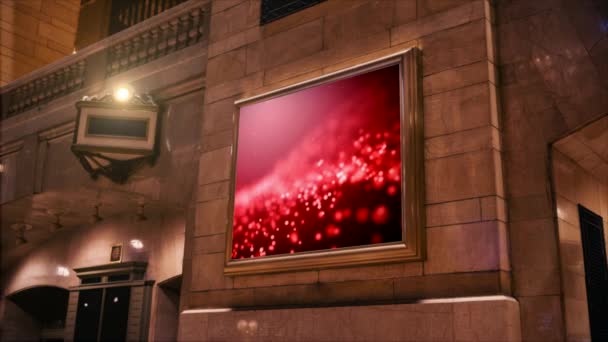 Publicité Colorée Sur Mur Bâtiment Avec Des Particules Rouges — Video