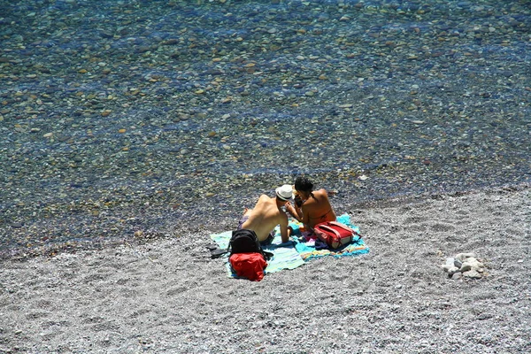 People Playa Bonita Beach Bariloche Argentina — Stock Photo, Image