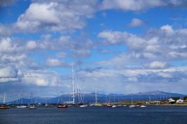Ushuaia, Arjantin - 27 Ocak 2019. Ushuaia kıyılarından bir manzara..