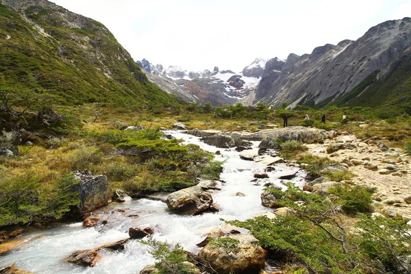 Hermoso Paisaje Con Arroyo Que Viene Las Montañas Nevadas Ushuaia — Foto de Stock