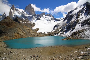 Fitz Roy ve Laguna Dağı (Lake) De Los Tres, Arjantin Patagonya, Arjantin. 