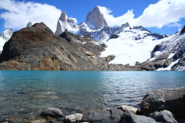 Fitz Roy ve Laguna Dağı (Lake) De Los Tres, Arjantin Patagonya, Arjantin. 