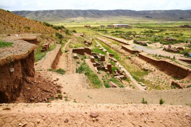 Pumapunku harabeleri Tiwanaku arkeolojik alanı, La Paz, Bolivya