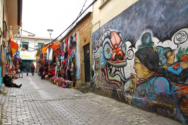 Sokak Manzarası Manzara Grafiti Sokak Sanatları Bolivya — Stok fotoğraf