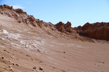 A beautiful landscape of the salt flats in Valle de la Luna (Moon Valley) in San Pedro de Atacama, Chile