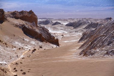 A beautiful landscape of the salt flats in Valle de la Luna (Moon Valley) in San Pedro de Atacama, Chile