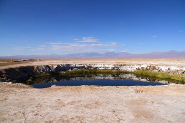A panoramic view from Ojos del Salar (Eyes of The Salt Flats) in San Pedro De Atacama, Chile.